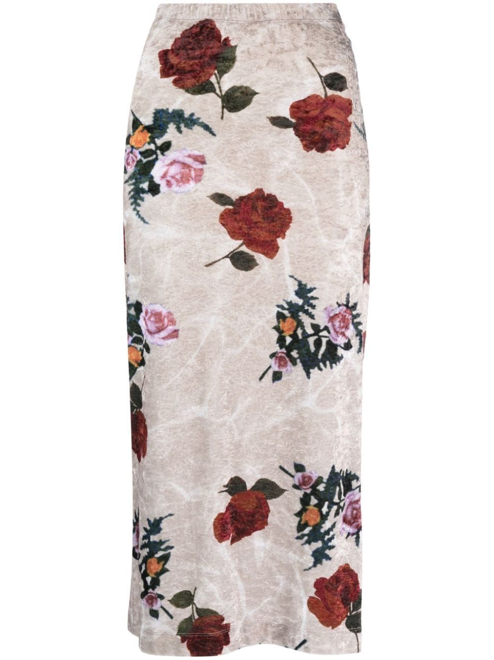 DRIES VAN NOTEN ローズプリントベルベットロングスカート