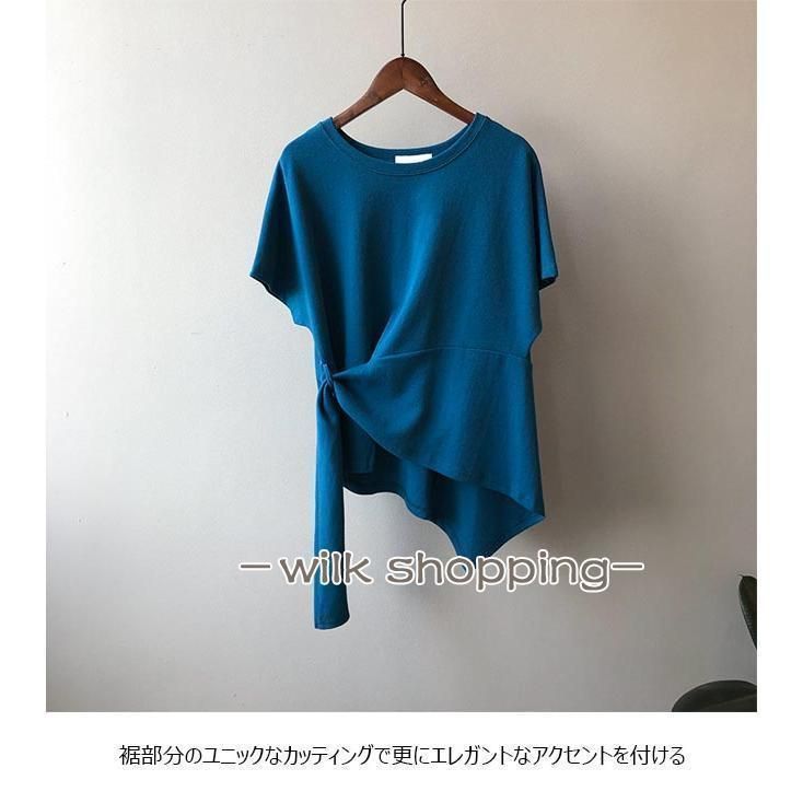 Tシャツ 夏 レディース 半袖Tシャツ ユニックデザイン ゆったりTシャツ 半袖 カットソー 不規則裾 サマーTシャツ 白 無地Tシャツ クルーネック Tシャツ 夏 レディース 半袖Tシャツ ユニックデザイン ゆったりT