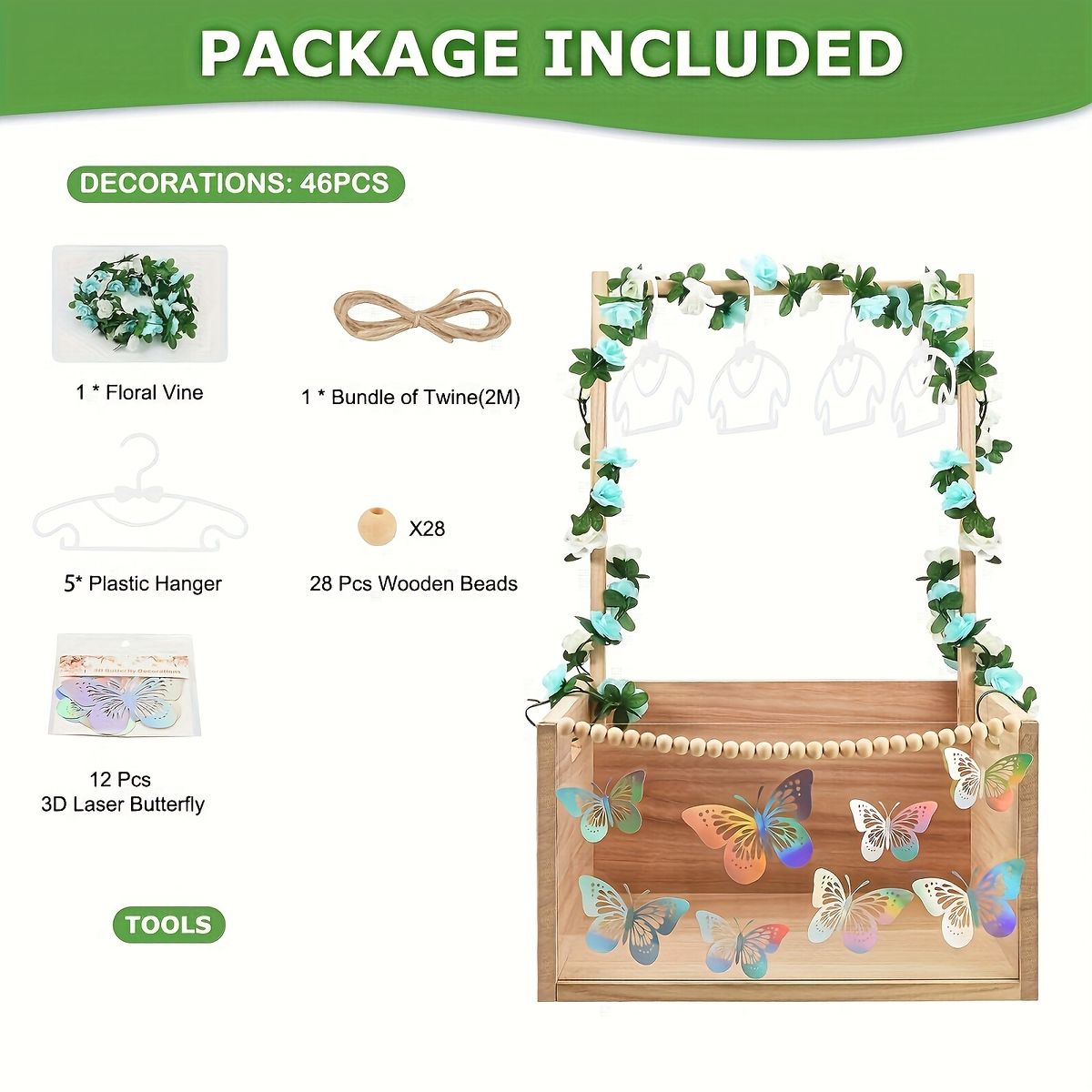 木製＆アクリル 見せる収納バスケット 取っ手付き ベビーギフト