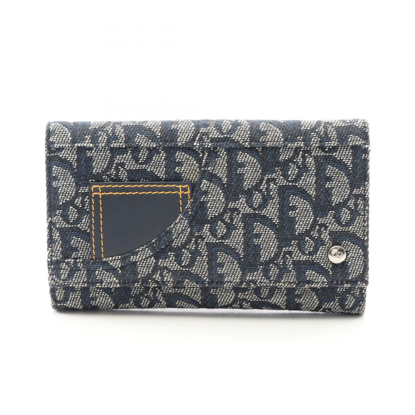ディオール Dior Wホック財布 トロッター ネイビー キャンバス レザー オブリーク Wホック財布 レディース Used A