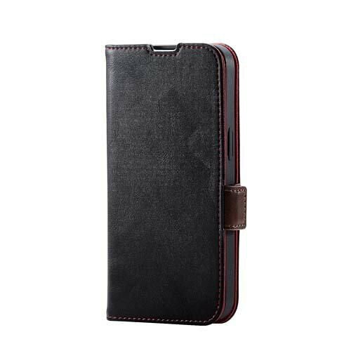 【新品・5営業日で発送】ELECOM エレコム iPhone 13 Pro用レザーケース 手帳型 耐衝撃 磁石付き ステッチ ブラック ／ PM-A21CPLFYBK