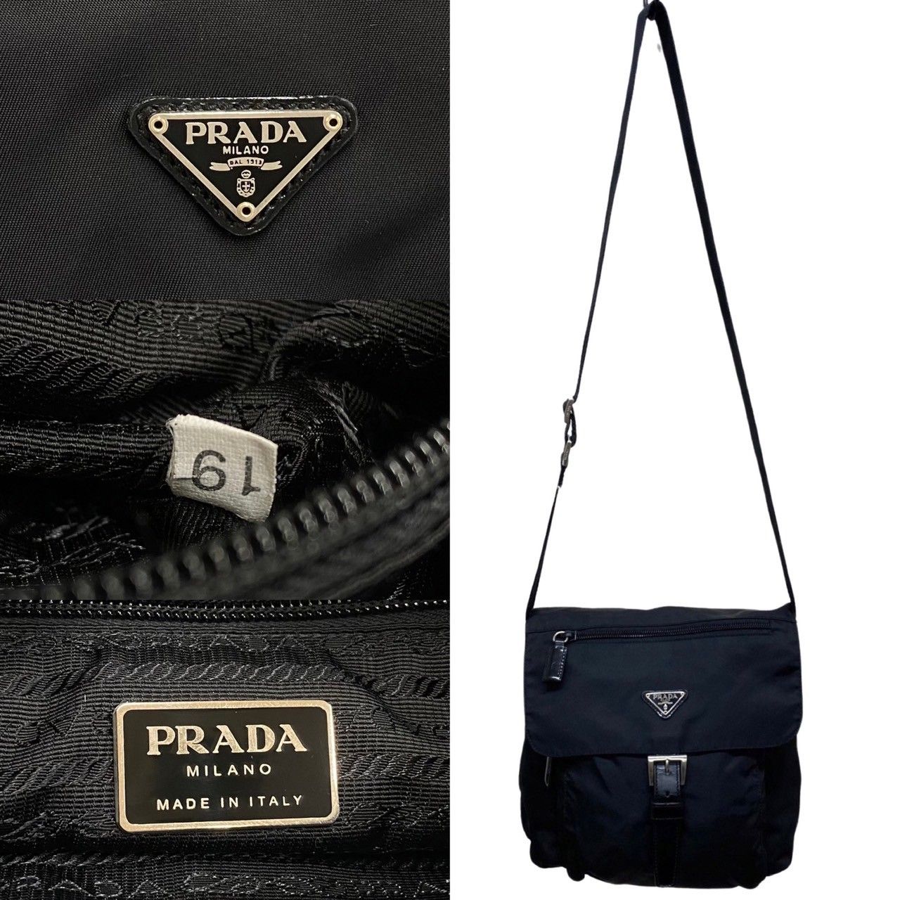 極 美品 希少品 PRADA プラダ 三角ロゴ 金具 ナイロン レザー 本革