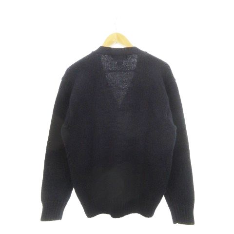 時間のない ポロ バイ ラルフローレン Polo by Ralph Lauren ニットカーディガン Vネック 長袖 Pロゴ インターシャ ウール 厚手 L 紺 ネイビー AH14 GY44 送料無料！