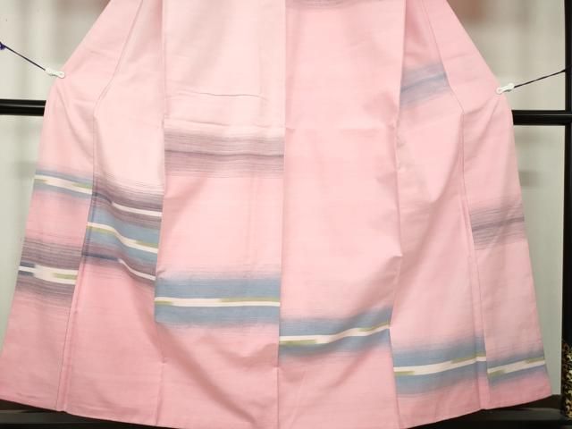 平和屋着物○紅花紬 米沢 訪問着 横段文 正絹 逸品 DAAY1441ps 紅花