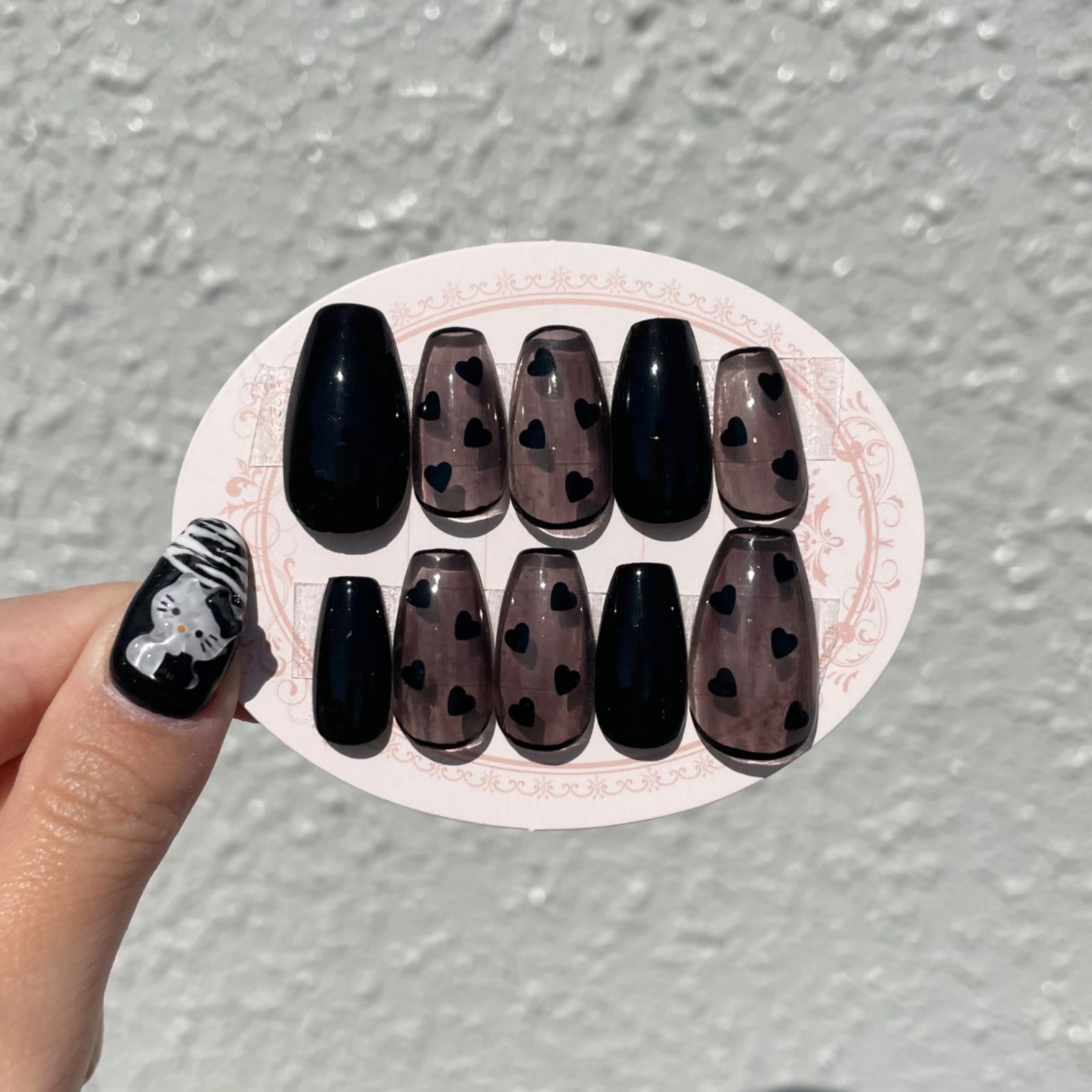 ネイルチップ ハート ブラック 黒 シースルー ガーリー - メルカリ