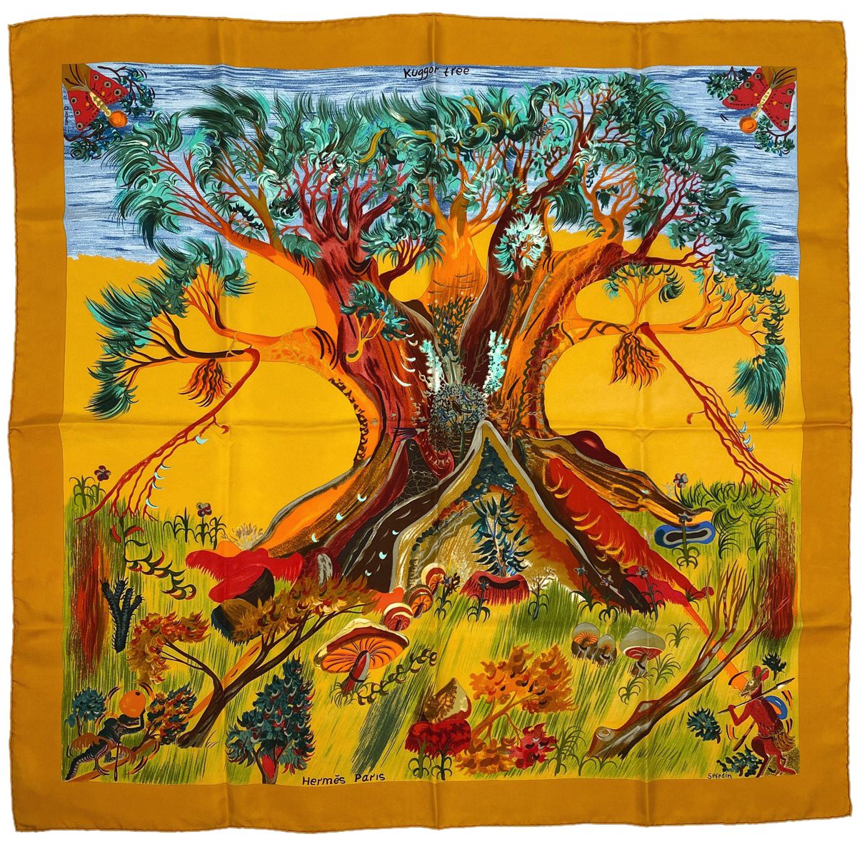 エルメス カレ90 JARDIN CREOLE スカーフ ライトグリーン 黄 極美品