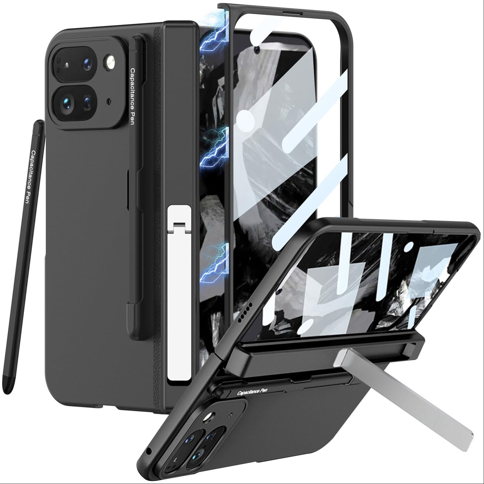 【数量限定】Fold ケース Pro ペン付き ペン収納 キックスタンド 磁気ヒンジ 9 折り畳み式 PC スクリーンフィルム一体型 Pixel ヒンジ保護 すり傷防止 ワイヤレス充電対応 グーグル Google ピクセ