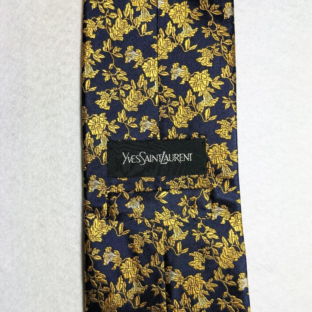 SAINT LAURENT ゴールドジャガードネクタイ YSL Yves Saint Laurent Men's Gold w/ Navy Logo Pattern Silk