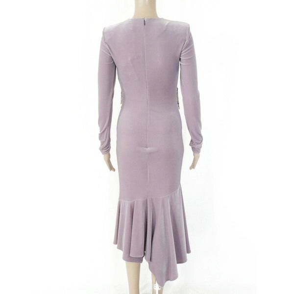 80 OFF エリザベッタフランキ ELISABETTA FRANCHI ワンピース 40 EOP1682 S Mサイズ ラベンダー レディース ベルベット地ワンピース ロング丈 長袖 イタリア製