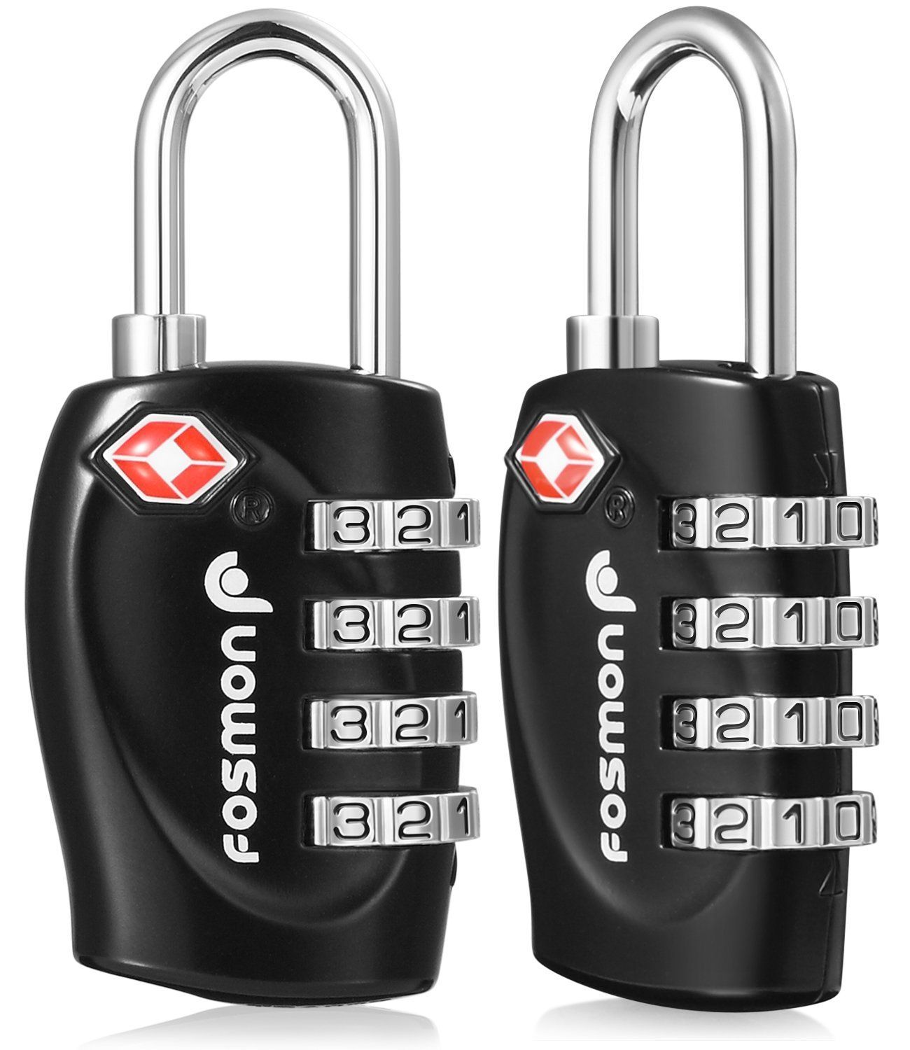 2 Pack Fosmon (1個セット) TSAロック認定 4桁ダイヤルロック 南京錠の鍵 海外旅行荷物スーツケース用 4ダイヤルロック (ブラック) (2 Pack)