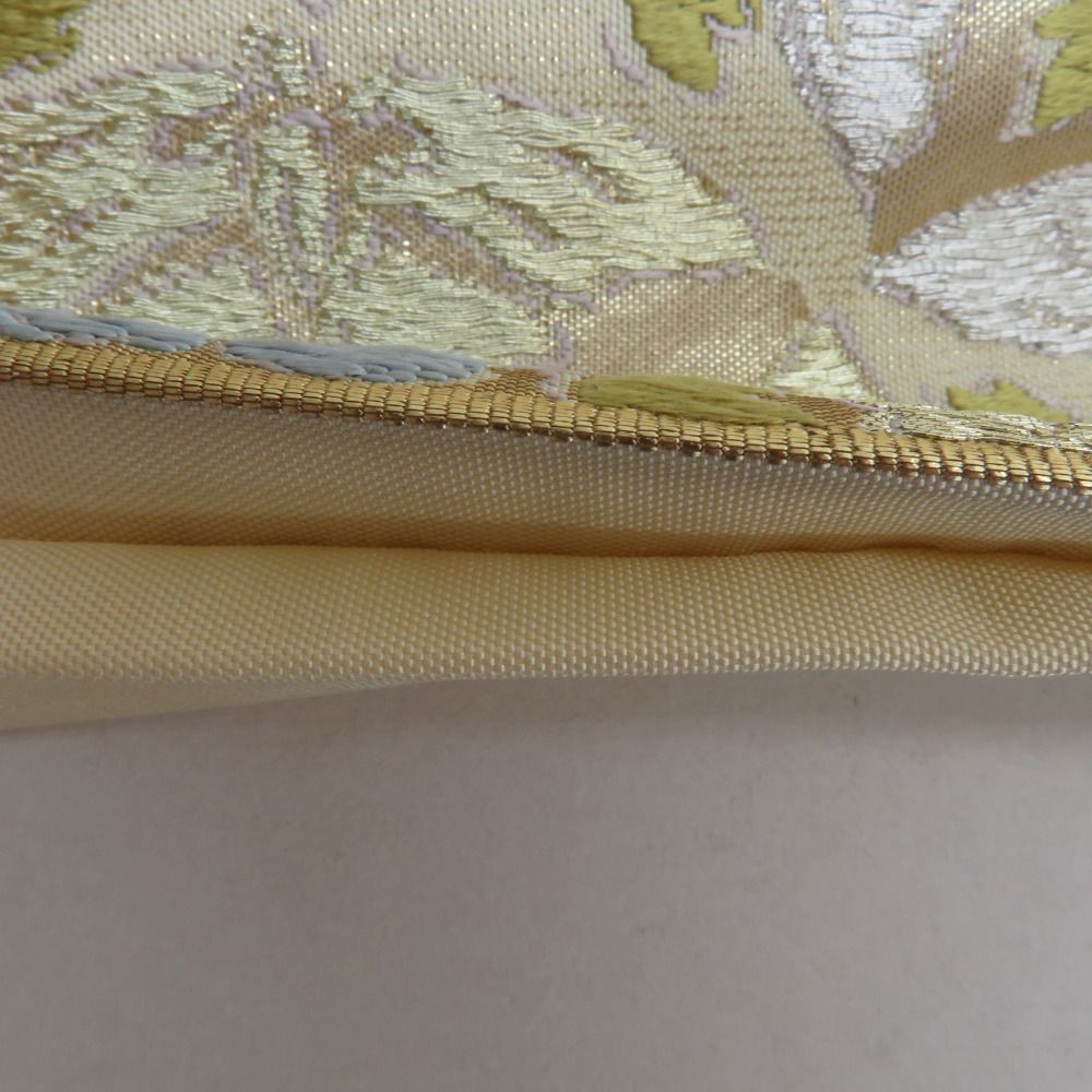 袋帯 正絹 クリーム色ｘ金色ｘ多色 蝶々に花紋 パステル系 六通柄 金糸銀糸 フォーマル 礼装 長さ448cm【中古】 【キモノオフ野々市若松店】 袋帯 正絹 クリーム色x金色x多色 蝶々に花紋 パステル系 六通柄 金糸