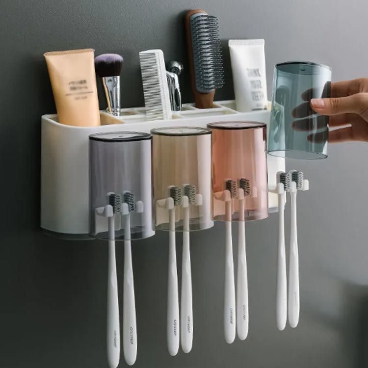 歯ブラシスタンド 歯ブラシホルダー 壁掛け式 歯磨きコップ付き 一台多