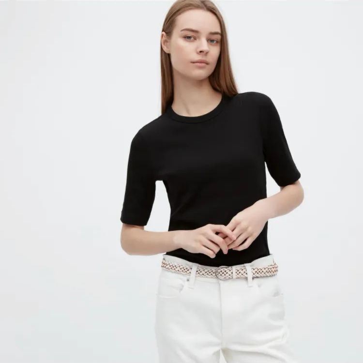 UNIQLO リブクルーネック 5分袖 Tシャツ ユニクロ Mサイズ5スリーブT nico. メルカリ