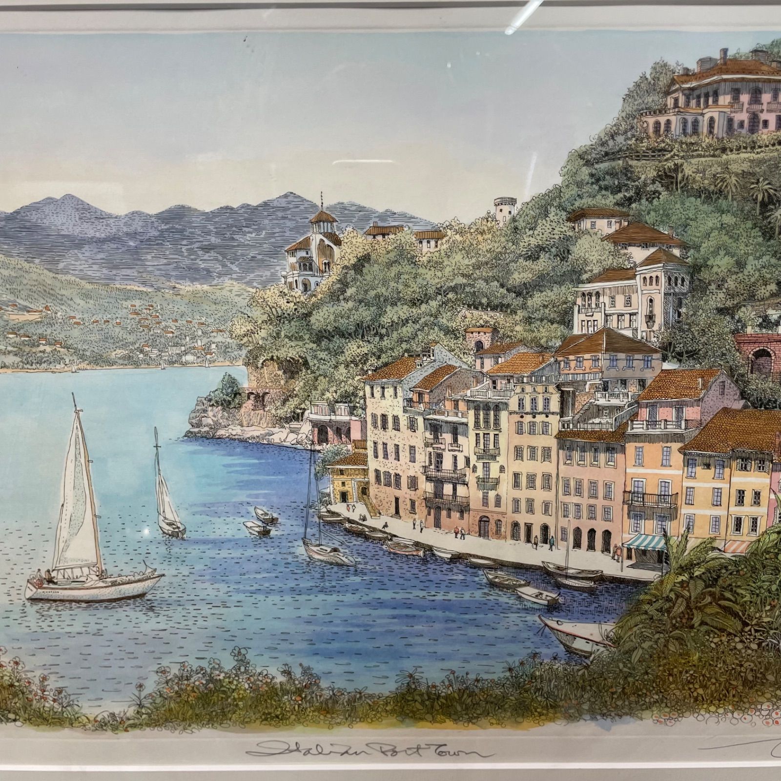 入荷nowオンラインストア ♭ 織田義郎 絵画 人気画家 35/200 ポルトフィーノ リトグラフ 版画