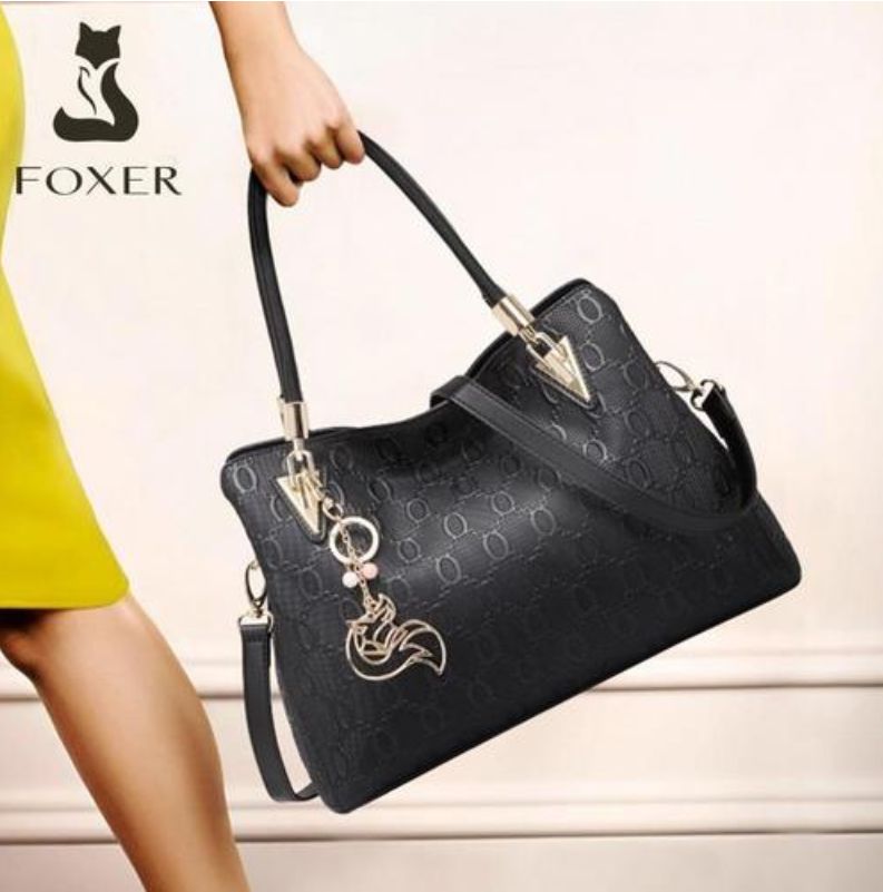 FOXER ハンドバッグ レディース 本革 ショルダーバッグ 黒色