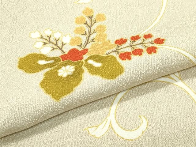 平和屋本店□極上 十日町 名門青柳謹製 小紋 桐唐草文 千人唐織 砥粉色