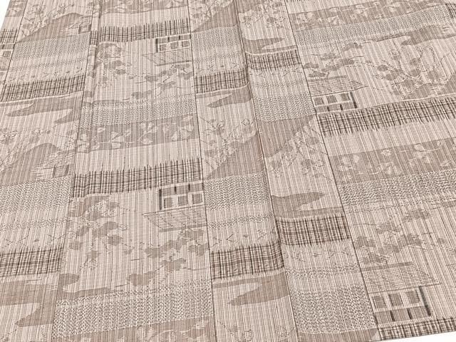 平和屋着物▽上質な紬 単衣 風景文 正絹 逸品 CAAW1534xi