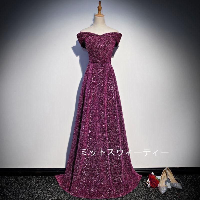 パーティードレス パープル フォーマル イブニングドレス カクテルドレス ロングドレス ドレス 紫 演奏会 aラインドレス 二次会 発表