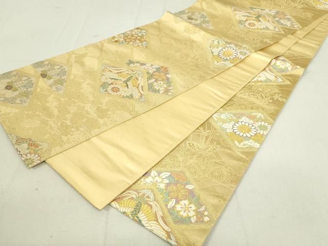 平和屋着物◎六通柄袋帯 唐織 嵯峨野 尾長鳥花文 オリジナル 金糸 正絹