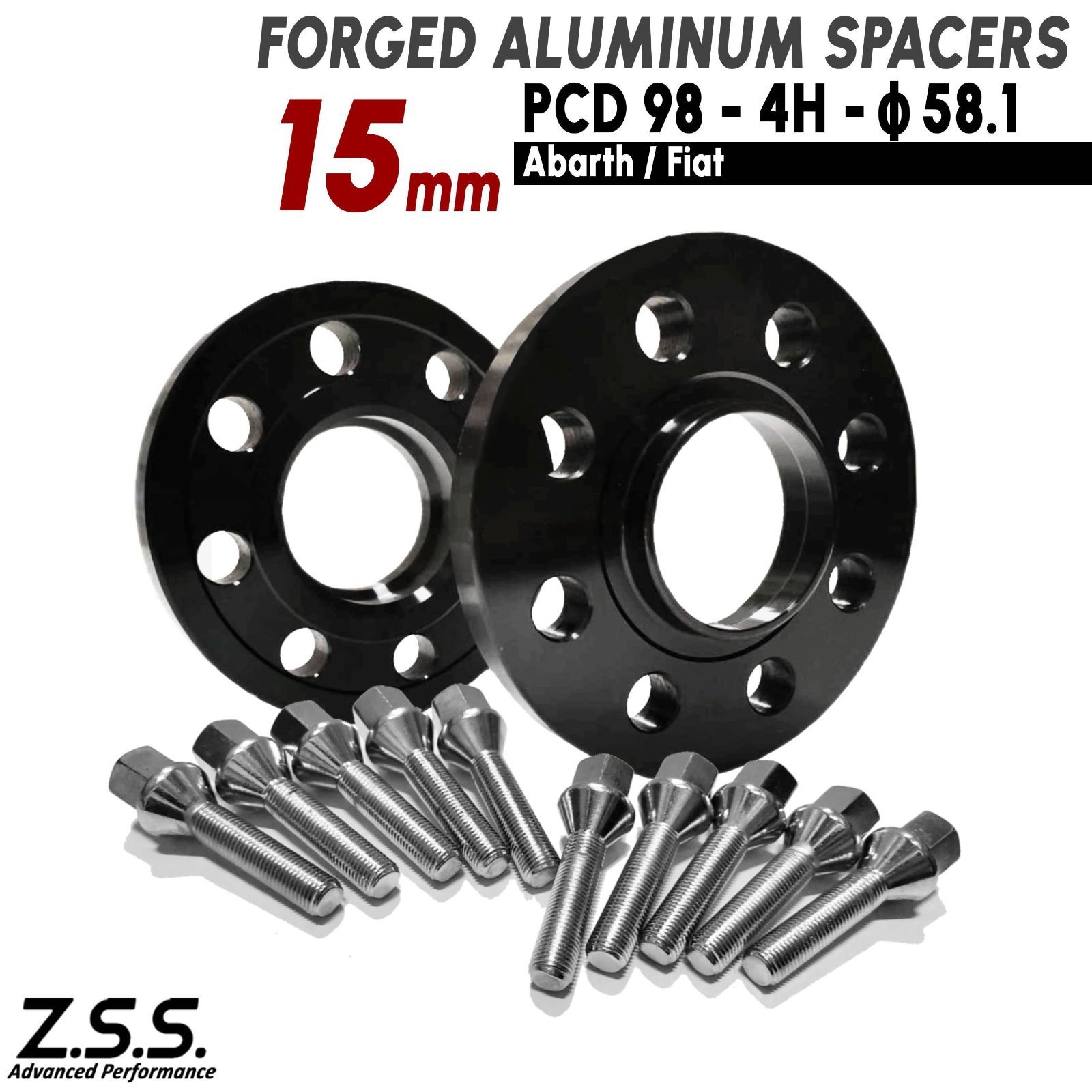 Z.S.S. AP フィアット FIAT 500 3BA-31209 3BA-31212 ABA-31209 ABA-31212 15mm PCD98 4穴 4x98 58.1φ スペーサー M12xP1.25 ボルト付き