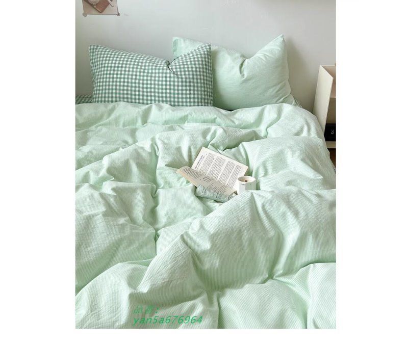 布団カバーセット グリーン ピンク ストライプ 寝具カバーセット 3点セット チェック柄 布団カバーセット 綿 掛け布団カバー 4点セット 敷きカバー yan5a676964