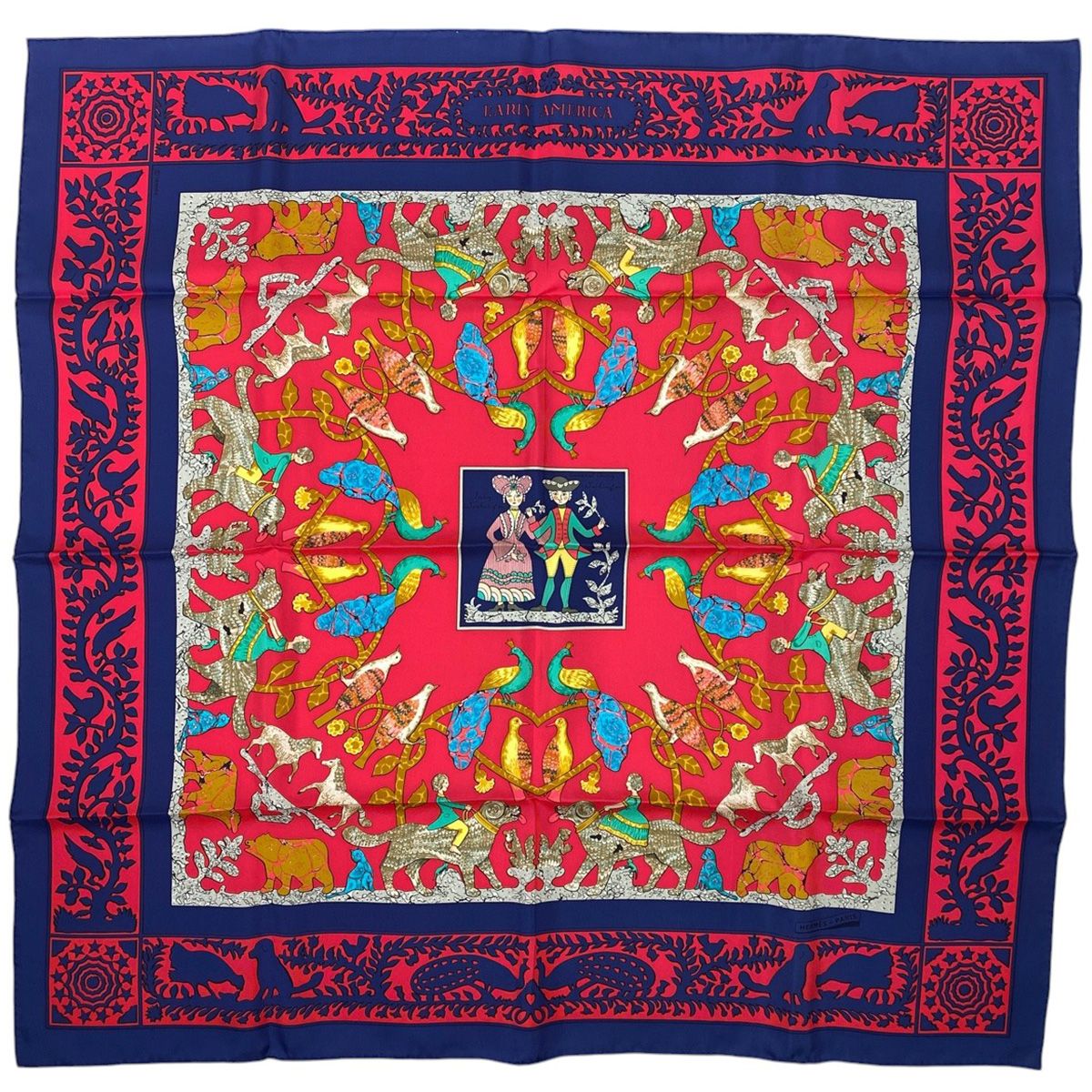 エルメス HERMES カレ 90 EARLY AMERICA 古き良きアメリカ 動物柄