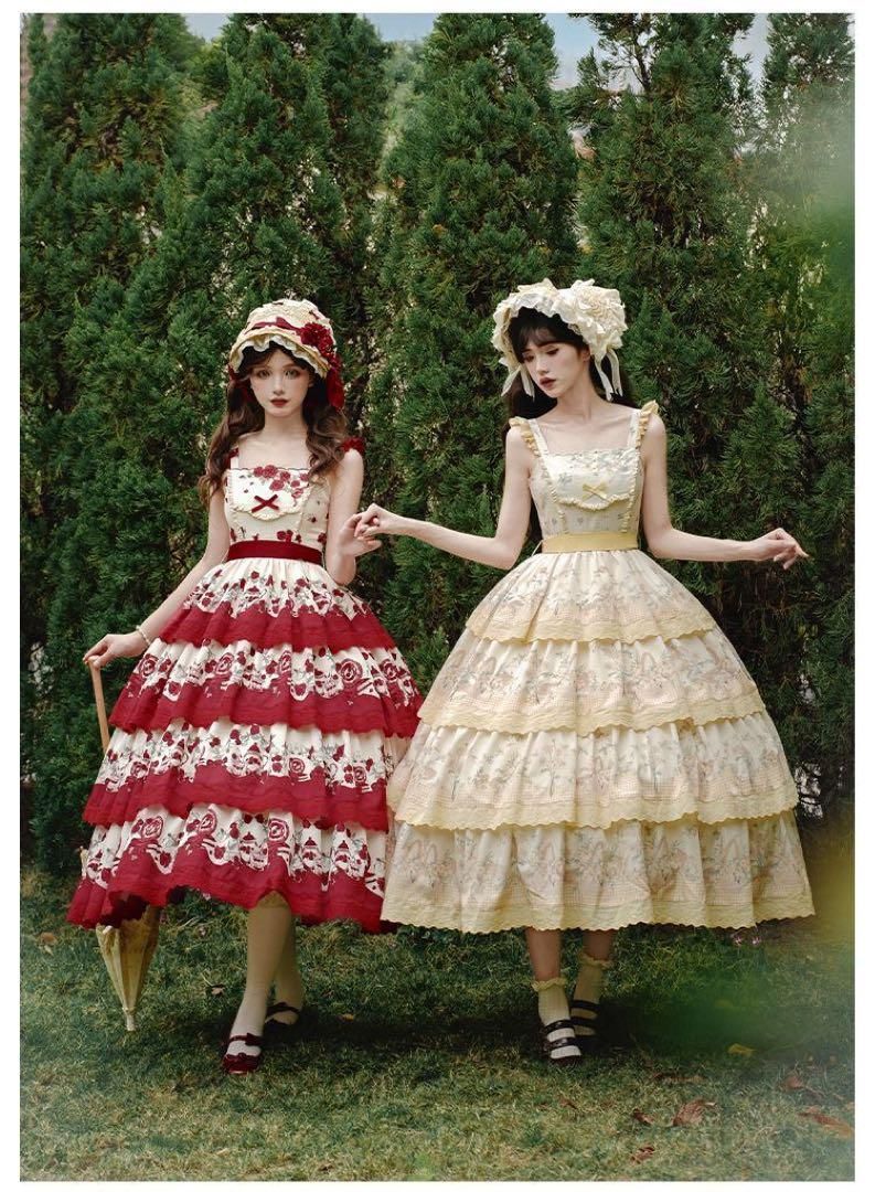 手紙と詩☆朝花夕拾】田園プリント刺繍四段振りjskロリータ