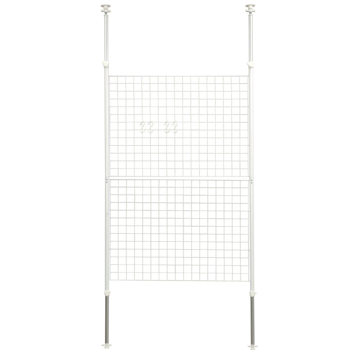 山善 YAMAZEN 突っ張り パーテーション ワイヤータイプ 幅90×奥行5×高さ166.5-295.5cm フック4個付き 壁掛け 収納 壁面収納 天井 間仕切り 組立品 ホワイト SP-90 W