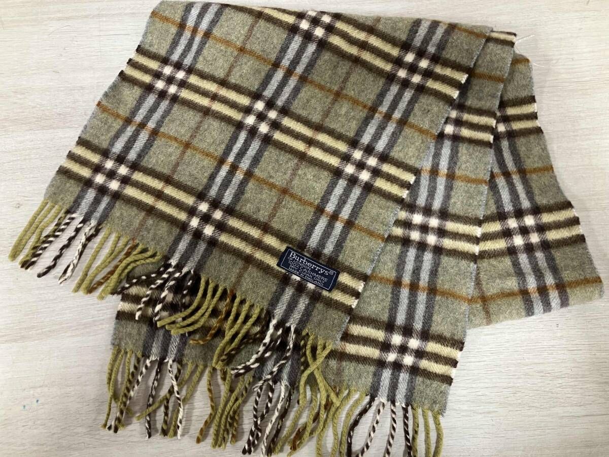 Burberrys バーバリーカシミヤ100% マフラー チェック柄　グリーン BURBERRY（マフラー/ショール ・ グリーン・カーキ/緑色系）の