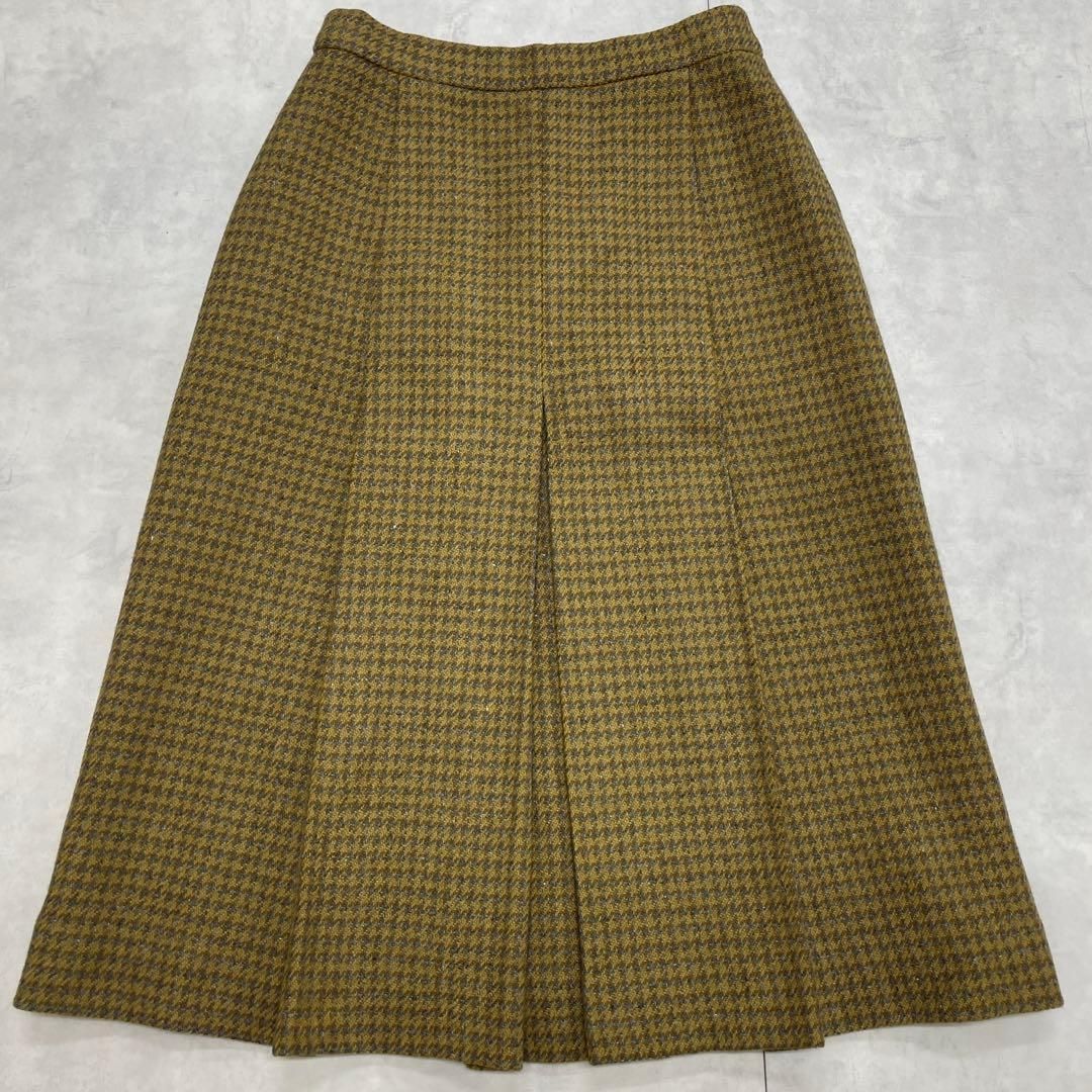 HERMES エルメス プリーツスカート カシミヤ ウール チェック柄 千鳥格子 ハウンドトゥース フランス製 38