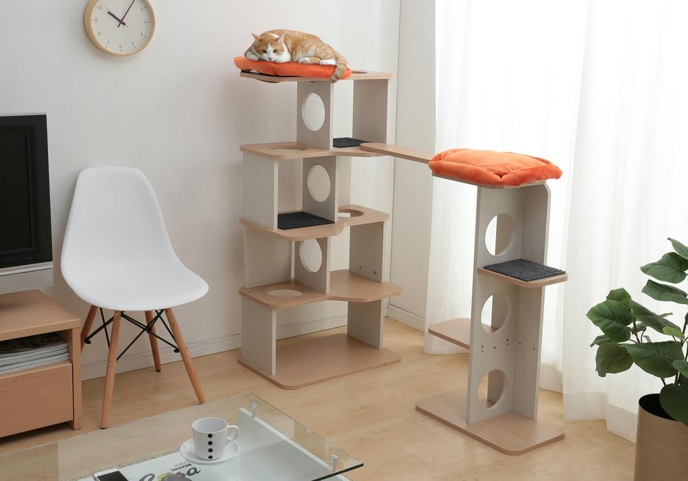  アイリスオーヤマ キャットタワー インテリアキャットランド W 593×D 380×H 1202 mm 据え置き型 L サイズ 猫タワー ブリッジ ステップ 室内猫用 オフホワイト フレンチオーク IRIS OHYAMA P-ICL-L その他 猫用品
