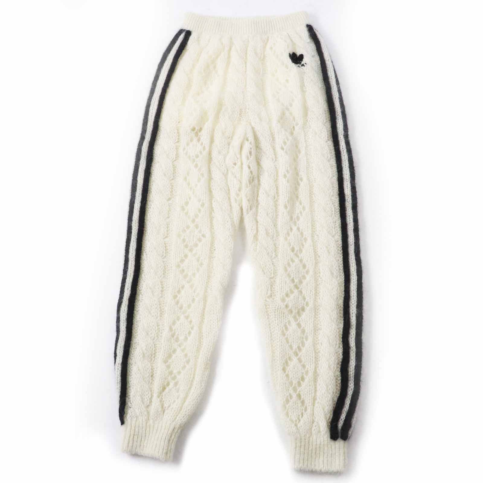 ◎GUCCI×adidas グッチ×アディダス 721504 トレフォイル モヘア スリーストライプ ニットパンツ ホワイト ブラック S イタリア製 レディース