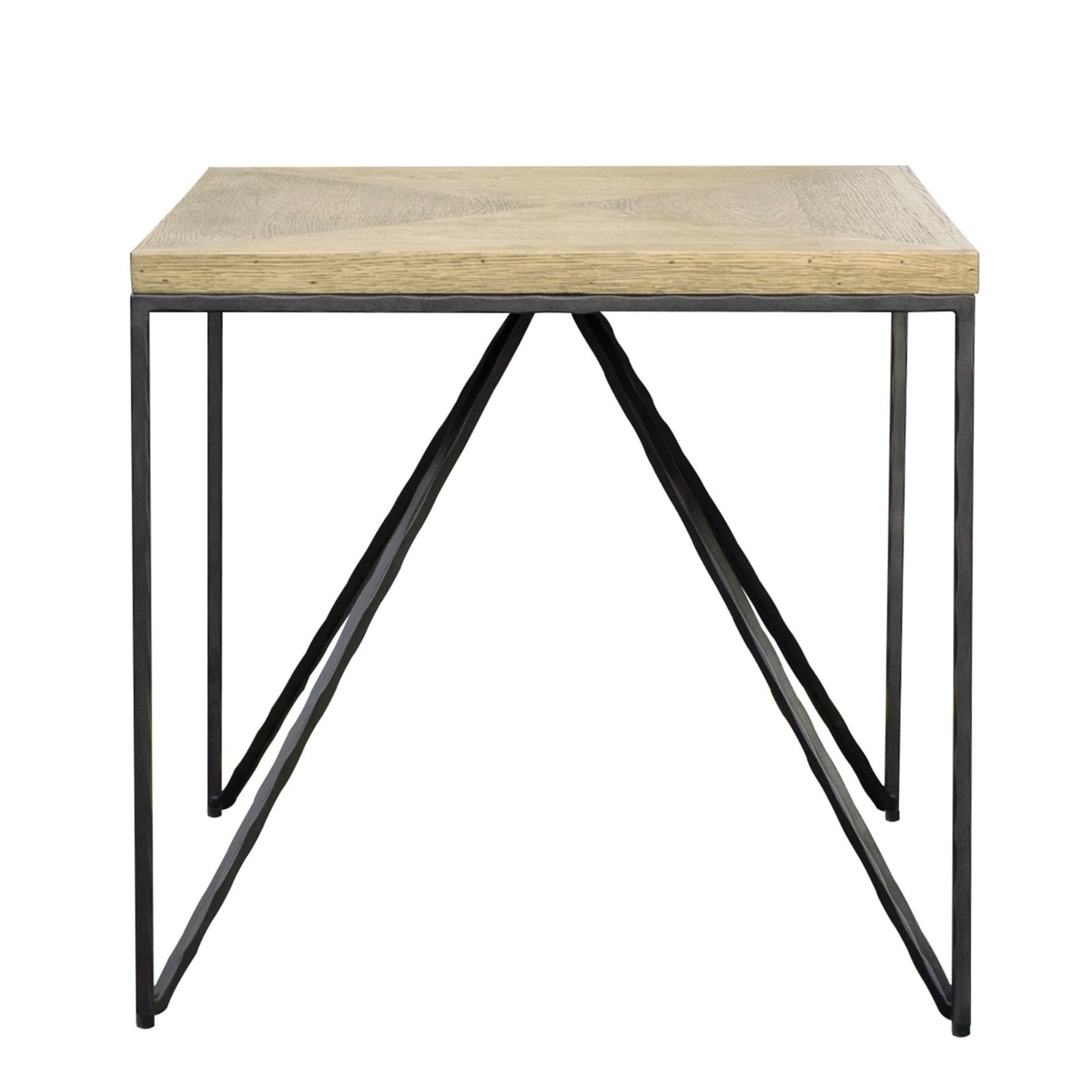 GART リビングテーブル 55×55×55cm オーク材 なぐり加工 スチール脚 BILTA