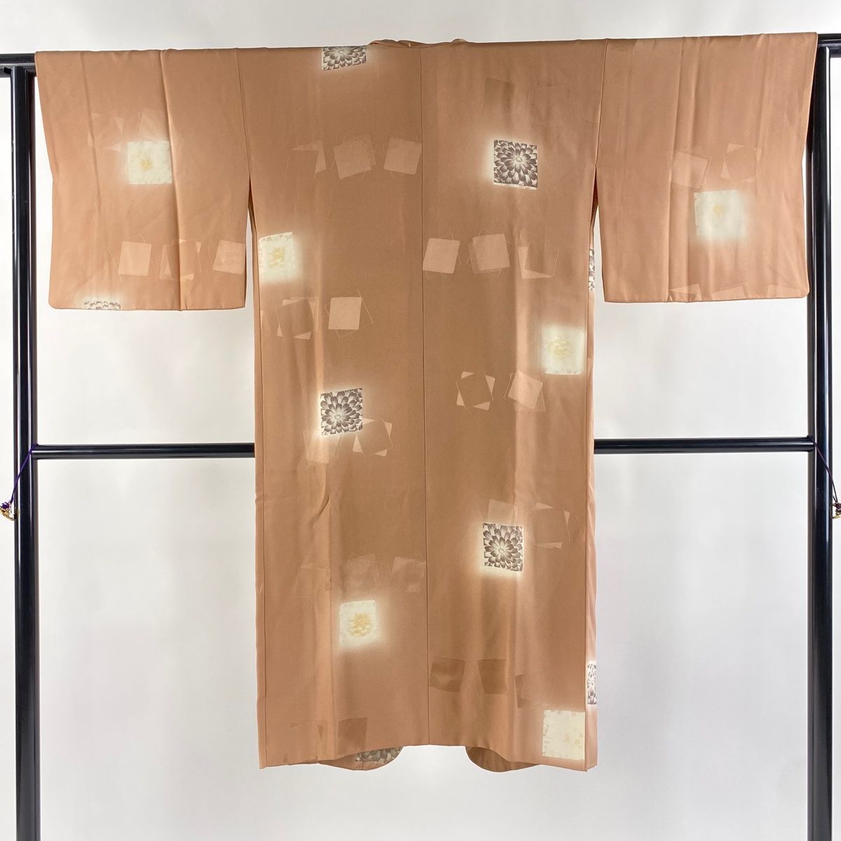 道中着 身丈116cm 裄丈63cm S 和装コート 色紙 花 ぼかし サーモンピンク 正絹