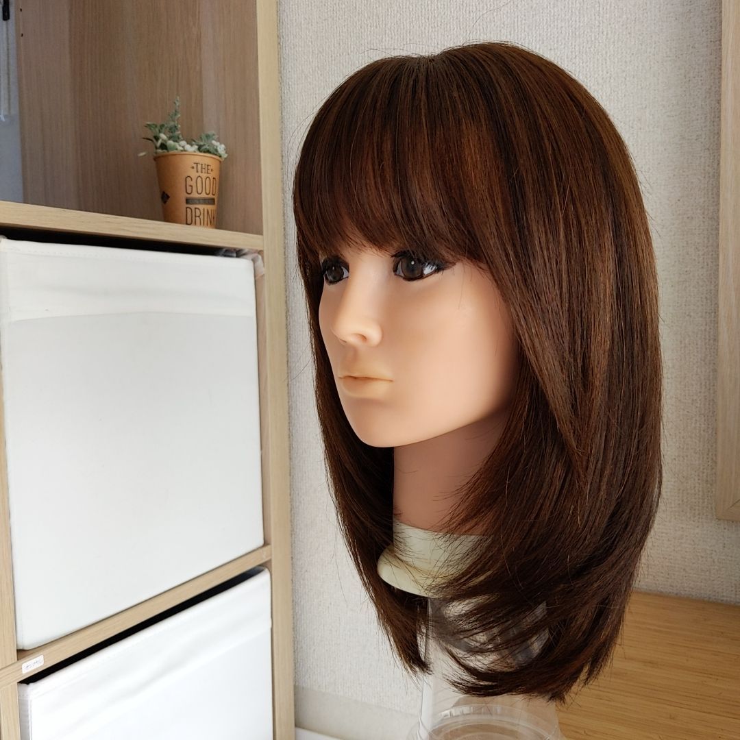 ★サラサラ高級人毛100%★ショート①ブラウン　フルウイッグ　かわいいかつら ☆サラサラ高級人毛100%☆ショート① ブラウン フルウイッグ