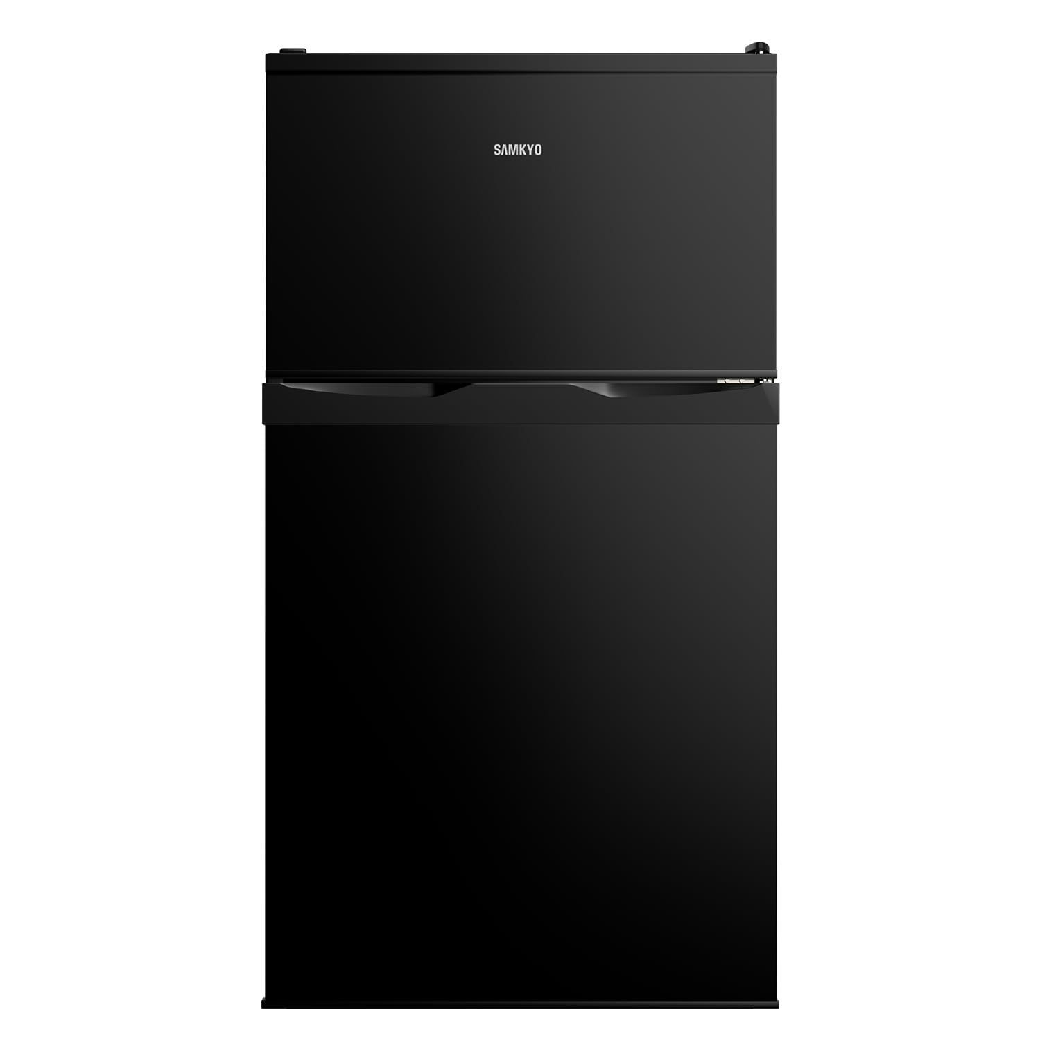 ブラック 静音 右開 GU90 コンパクト 耐熱天板 家庭用 2ドア 一人暮らし ブラック 小型 95L 冷蔵庫 SAMKYO
