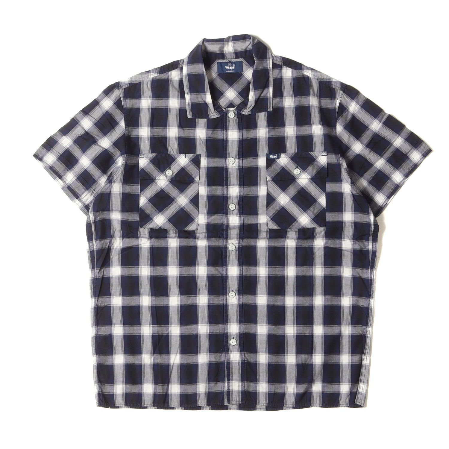 WTAPS ダブルタップス シャツ サイズ:M オンブレチェック ワーク 半袖シャツ VATOS S/S ネイビー ブラック 紺黒 トップス カジュアルシャツ【メンズ】