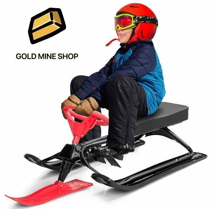 スノーレーサーそり スキーそり ハンドル-ツインブレーキ付き 丈夫なスチールフレーム 耐荷重220ポンド クラシック ダウンヒル操縦 子
