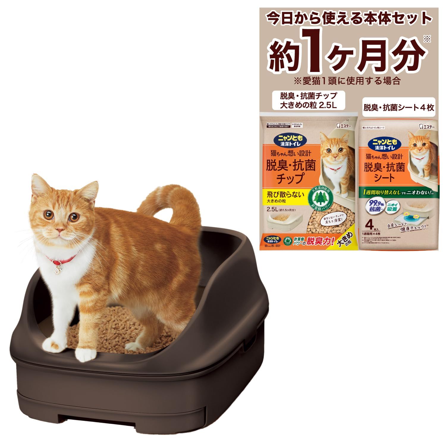 [約1か月分チップ・シート付] オープンタイプ 定番 トイレ リビング設置に お掃除 簡単 猫 ブラウン 成猫 子猫 ニャンとも清潔トイレ 猫用 トイレ本体