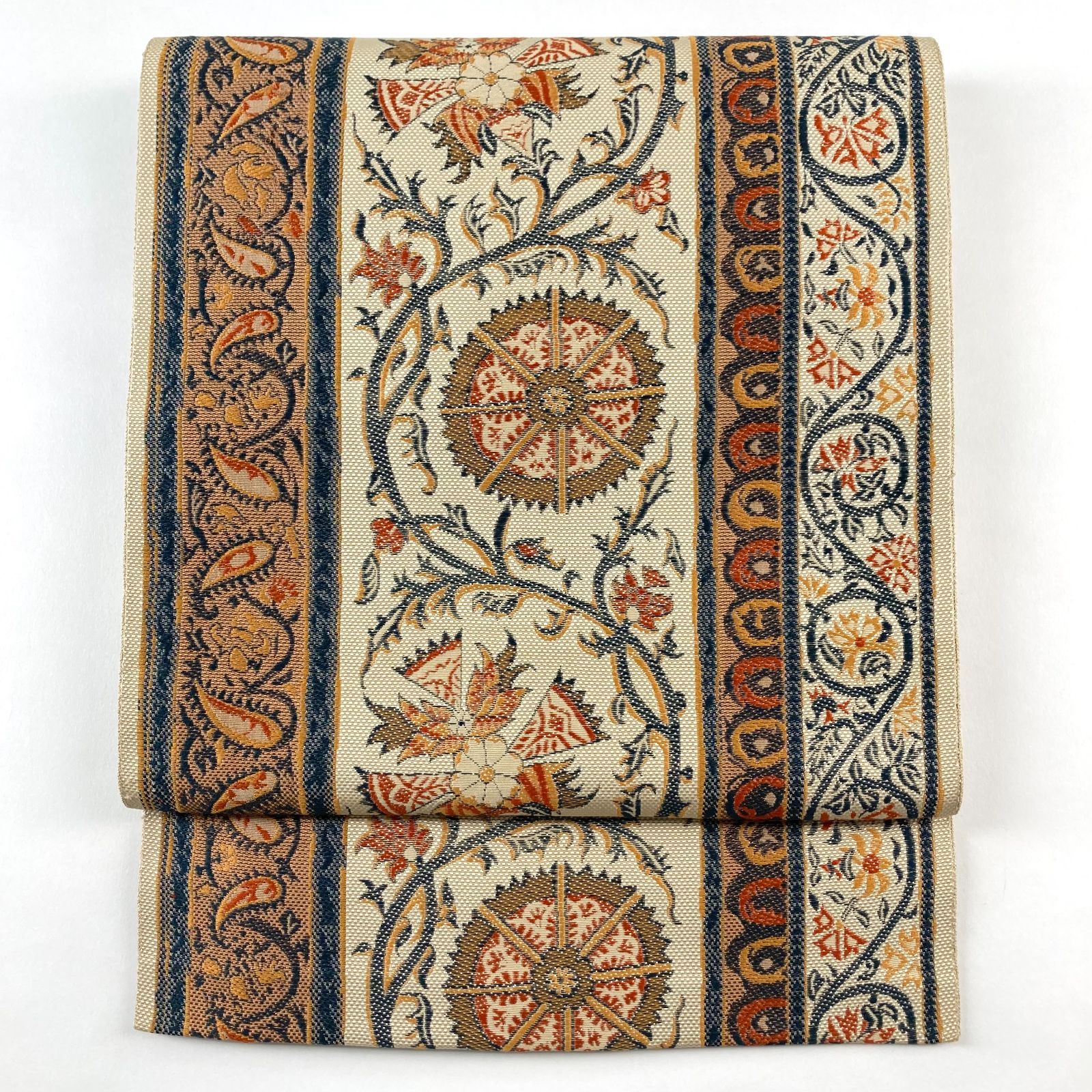 たんす屋 中古 リユース帯 名古屋帯 紺色 カジュアル 地紋織り絞り染め