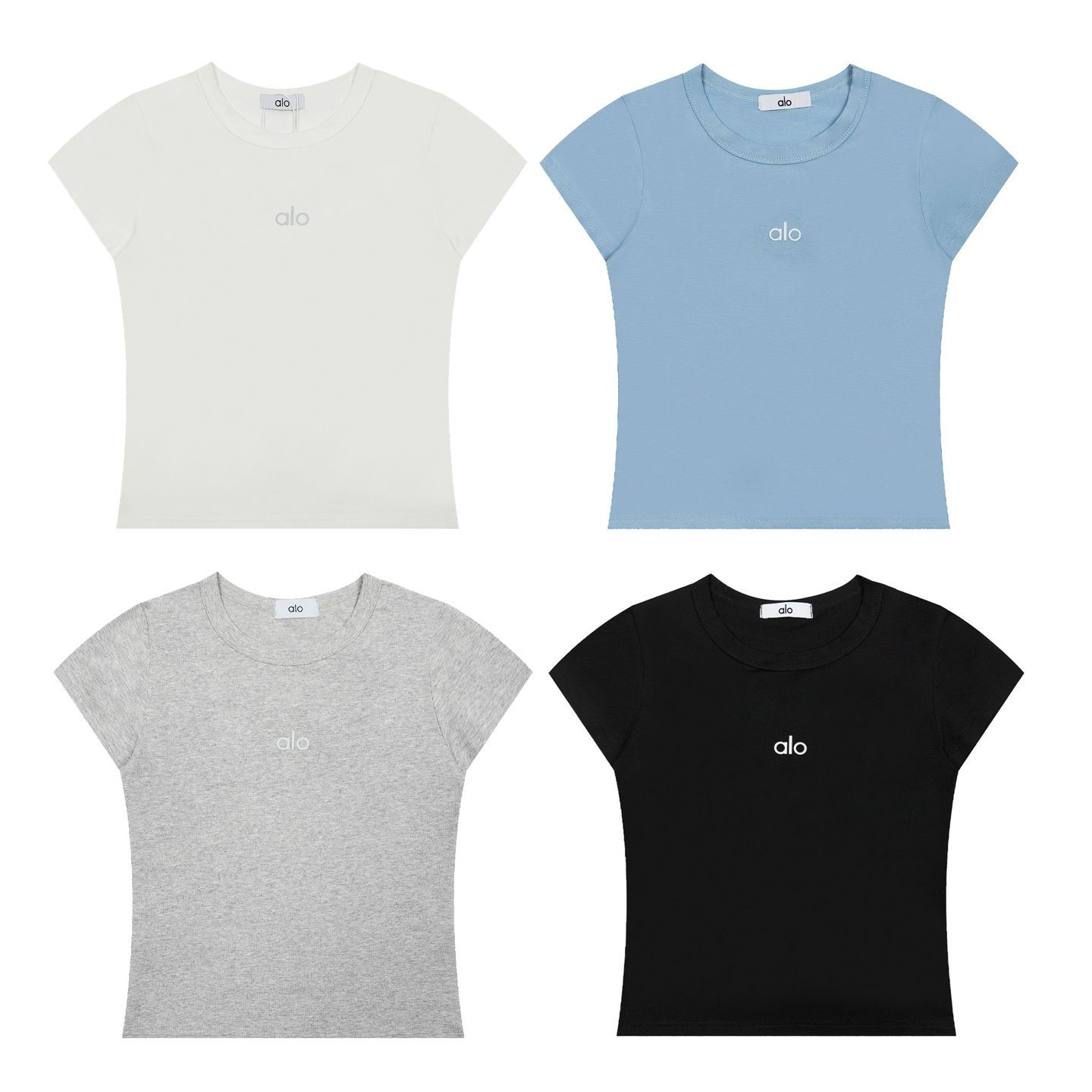ALO Yoga 夏 リフレクター ロゴプリント入り ストレッチ半袖Tシャツ レディース 通気性抜群のスポーツ＆カジュアル万能トップス