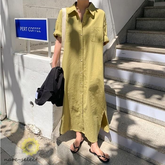シャツワンピース リラックスマキシ丈シャツワンピース