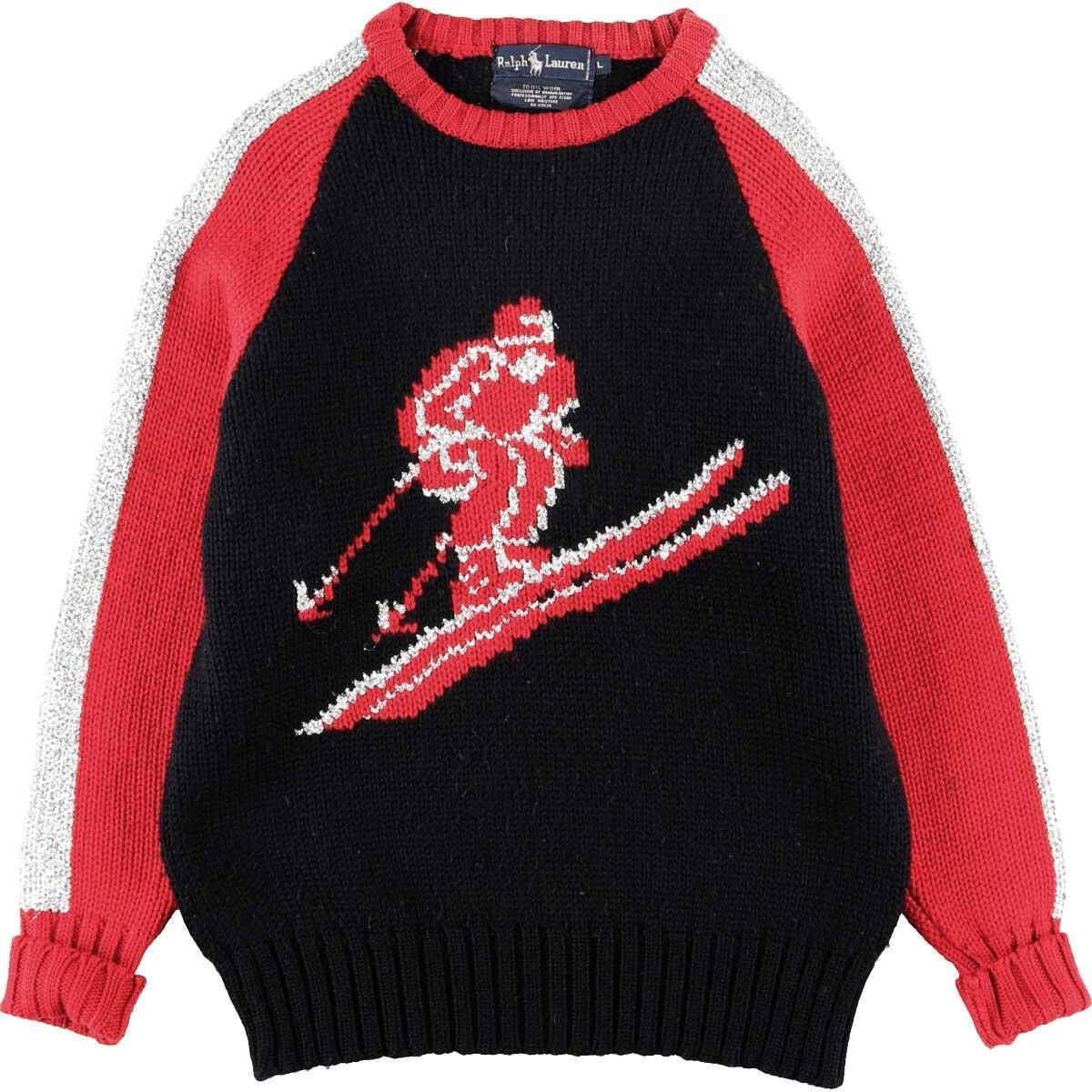 古着 希少レア 90年代 ラルフローレン Ralph Lauren スキー柄 銀ラメ 
