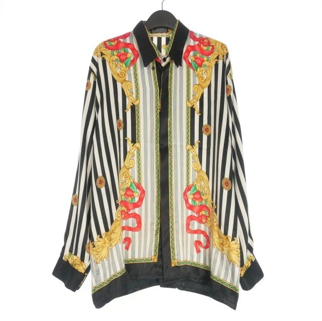 90s GIANNI VERSACE シルク100% 総柄 シャツ 長袖 ジャンニヴェルサーチ ヴェルサーチェ GIANNI VERSACE 総柄