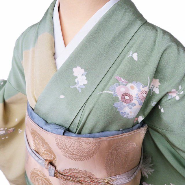 絽　訪問着　金駒刺繍　正絹　ピスタチオ色 f520791284b5125ac511d23cae8b0f