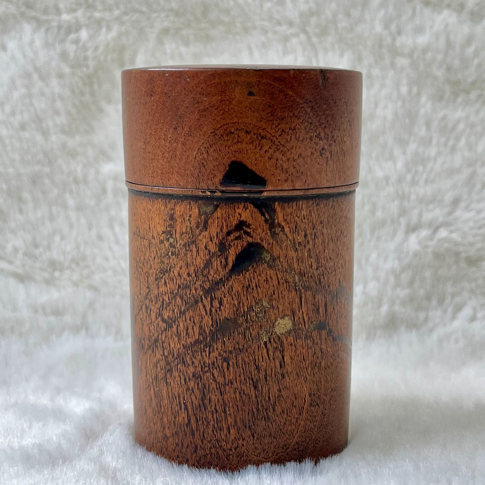 伝統工芸 木製茶入 山水絵 書道装飾 貯茶用 和風茶道具 古美術 茶葉保存容器
