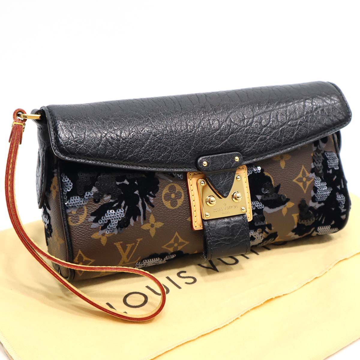 LV モノグラム クラッチ スパンコール バッグ 限定 M40435 黒
