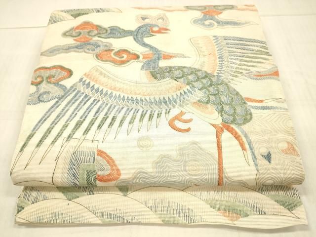 平和屋着物＊夏物 アンティーク 大正ロマン 丸帯 流水孔雀花文 正絹 DAAW4515cm