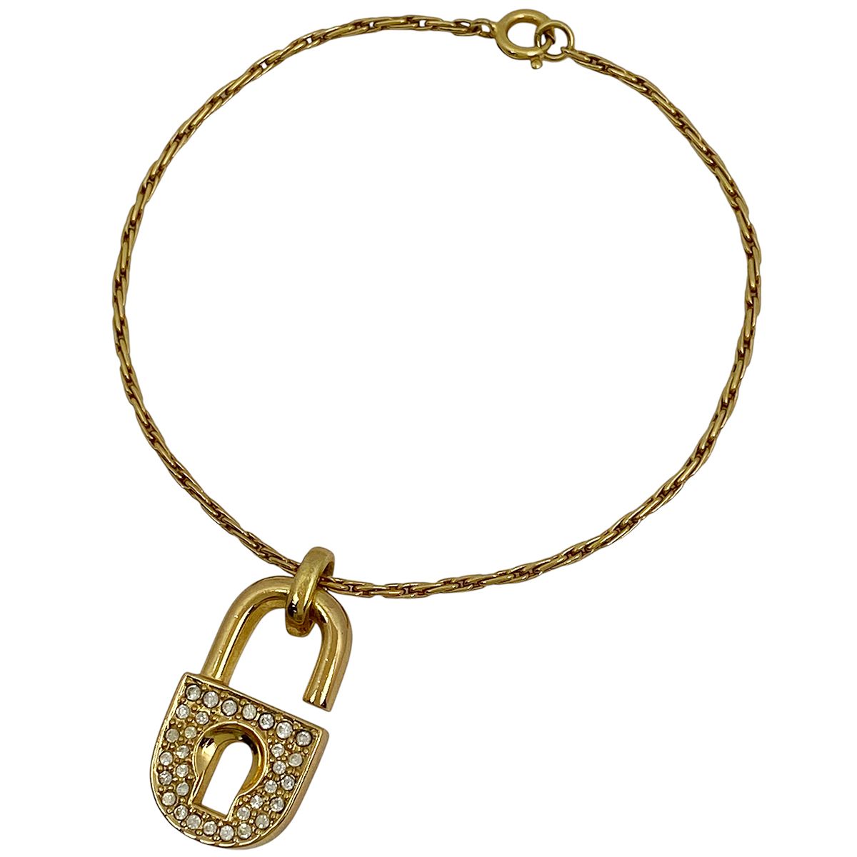 クリスチャンディオール Christian Dior 南京錠モチーフ ブレスレット ロゴ ラインストーン 腕輪 ブレスレット GP ゴールド レディース