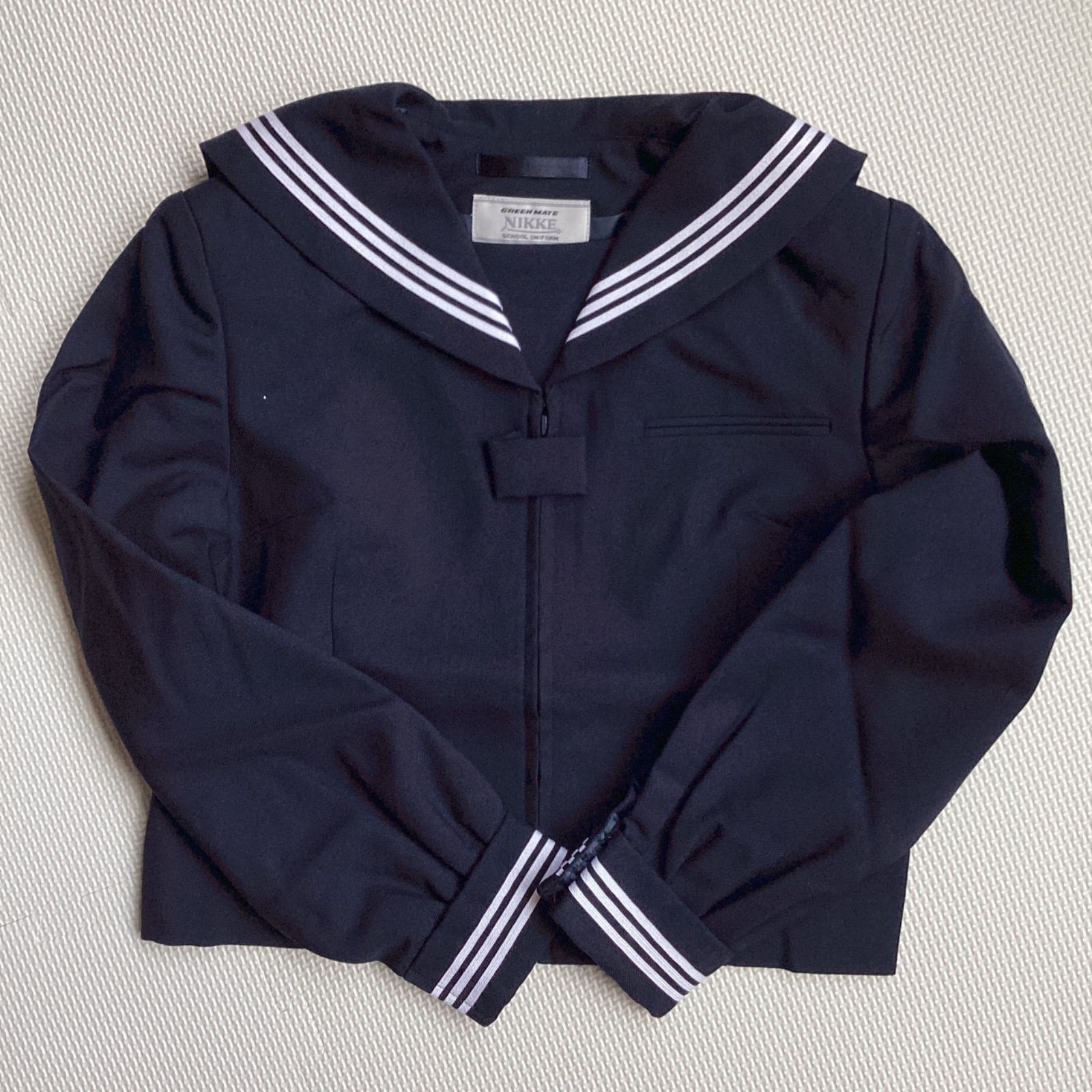 NIKKE セーラー服 紺セーラー 冬用 長袖 前開セーラー 上着のみ 白3本線 学生 通学 2号 3号 Green Mate 小さいサイズ 12451